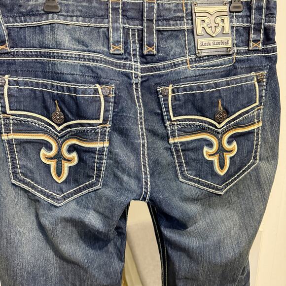 Rock Revival Ziv A3 Straight Leg Jeans Distressed Dark Wash Denim Mens Size 36 - Picture 7 of 14